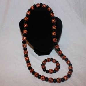 Men's Stretch Vintage Natural Wood Necklace and Br